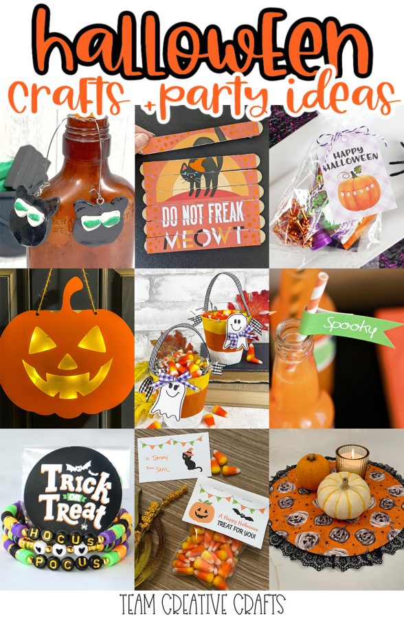 collage of halloween crafts and recipes