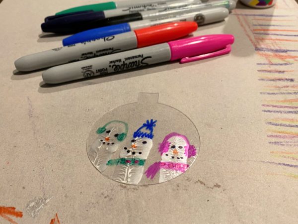 sharpie markers and drawn snowmen