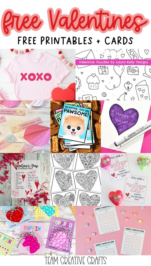 collage of valentine day carts and printables