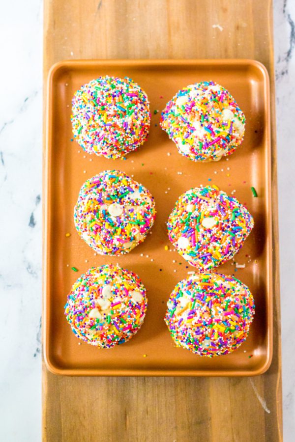 tray with rainbow cookies on it