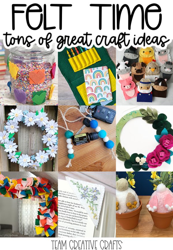 multiple pictures of crafts made with felt