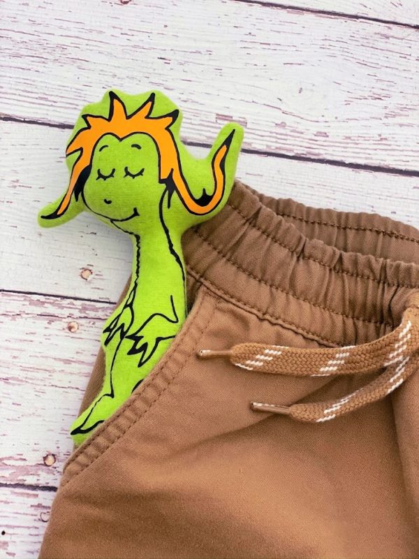 handmade dr. Seuss wocket in my pocket doll in a pocket of brown pants
