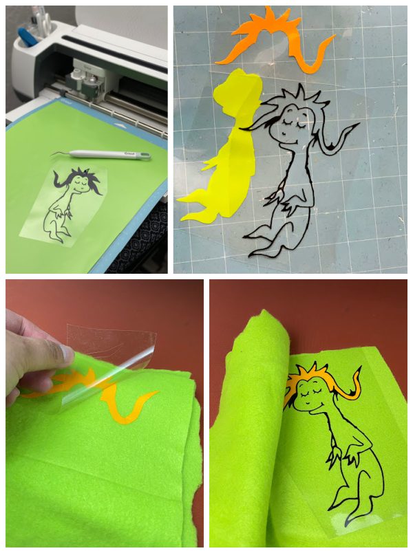 collage of cut vinyl and fabric with wocket in my pocket image